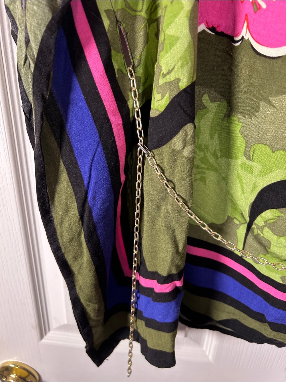 Unique Spectrum Olive, Pink & Blue Floral Tunic and metal belt 3X - Picture 3 of 8